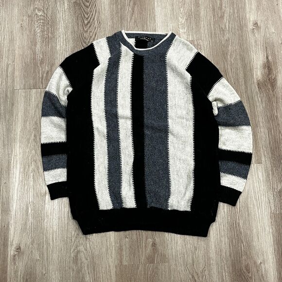 Vintage 90s PROTEGE Collection Sweater Men's Sz XL Black/Grey Coogi Style Stripe - Picture 1 of 5